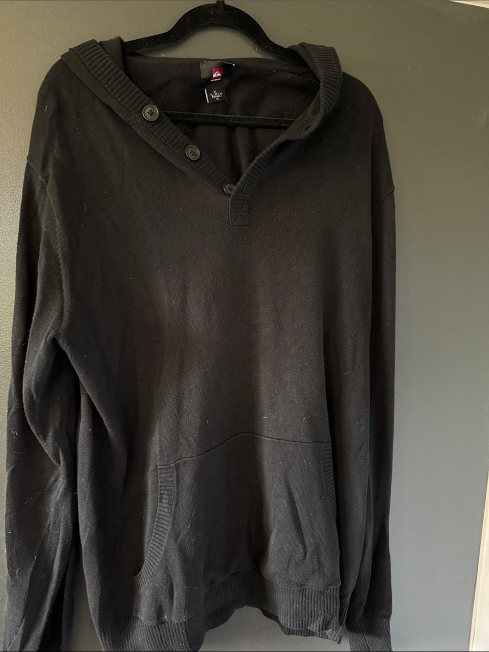 Quiksilver Men’s Black V-Neck Button Hoodie Sweater